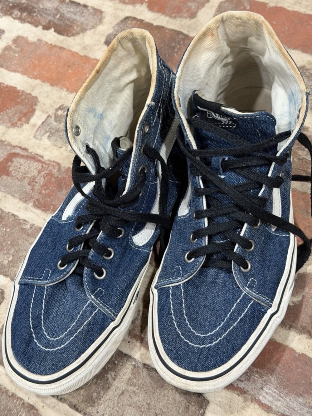 New Vans Sk8-Hi Tapered Sneakers High Top Blue Denim Embroidered Mens 10.5 US